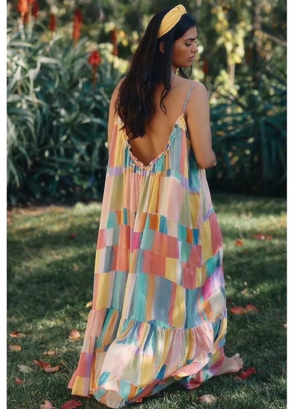 Anthropologie Malika Printed Abstract Art Swing
Sheer Maxi Dress Oversize XL